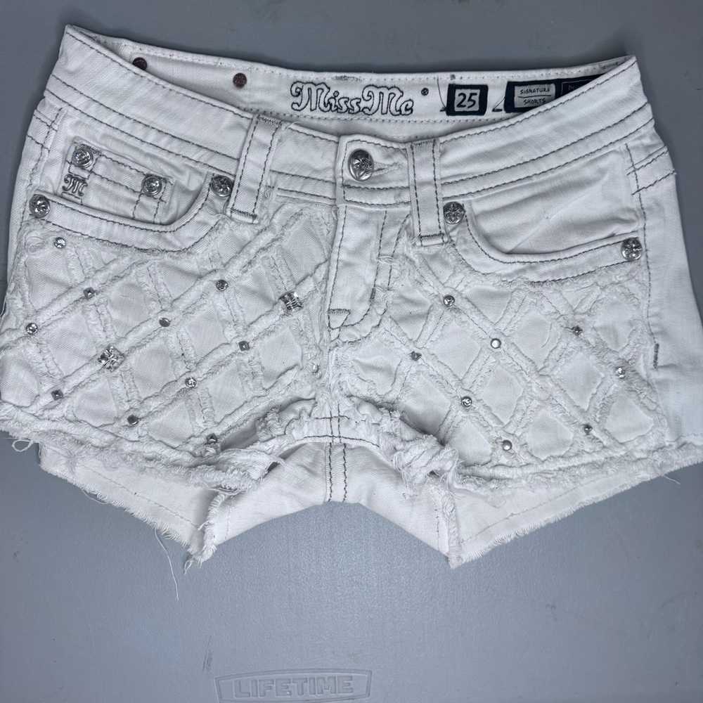 Miss Me White Jean Shorts with Embellishments